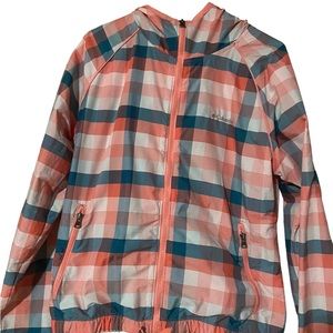Like new, Columbia, windbreaker plaid in color